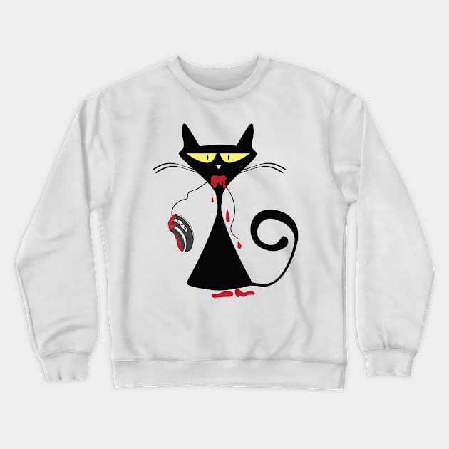 Red Blood Cat with Computer Mouse Crewneck Sweatshirt by XOZ